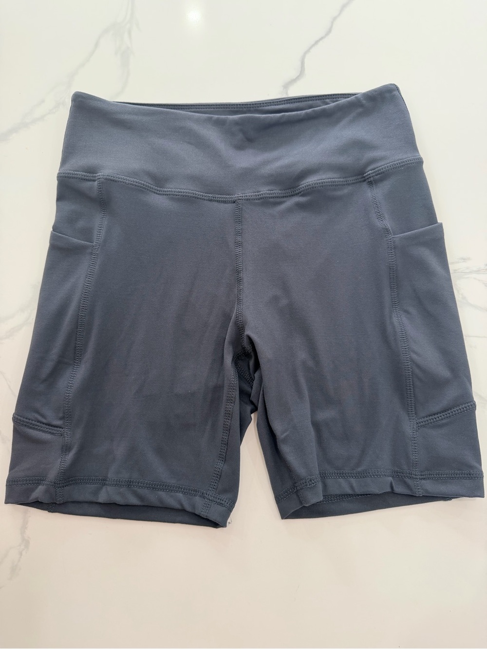 High-Rise Women's Bike Shorts with Side Pockets — Slate Gray